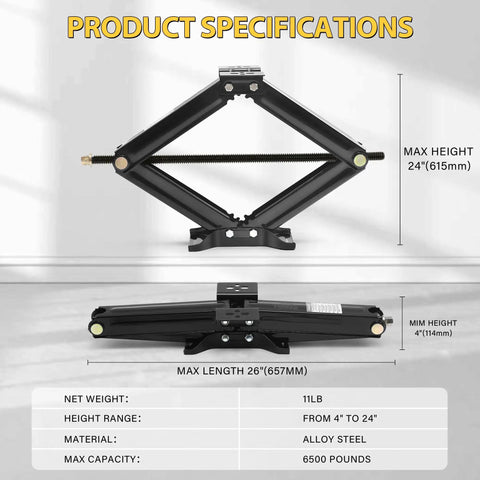 Heavy Duty RV Scissor Jack Stabilizer With 6500Lb Load Capacity 24 Inch Leveling Jack For Trailer And Camper Durable Stabilizer With Crank Handle Easy Stabilization On The Go Steel Construction For Reliable Support, alloy steel, 4-24 in