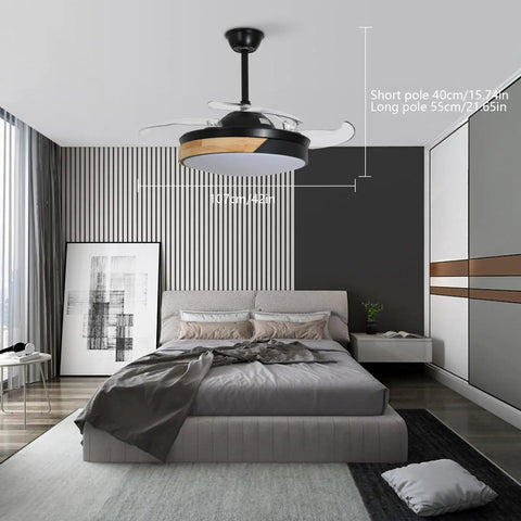 Ceiling Fan with Light 42 Inch Modern Round Chandelier Wireless Control, viewed in stylish bedroom setting.