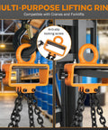 BEAMNOVA orange 2-ton drum lifter with dual chains for 55-gallon drums, forklift hoist compatible