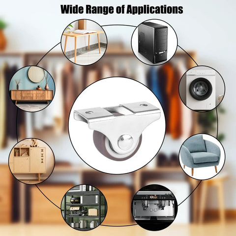 Image showing wide range of applications for 8 Pcs Tiny 1 Inch Caster Wheels Low Profile One Way Rubber Casters with various furniture and appliances.