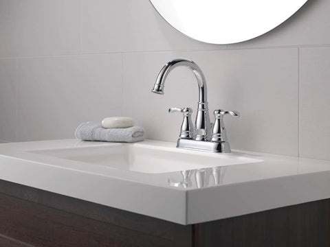 Two Handle Lavatory Faucet Chrome Finish With Eco Water Saving System Mid Arc Spout Stands 7 Inches High 5 Inch Reach Easy Grip Lever Handles Dope Upgrade For Modern Bathrooms