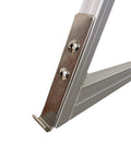 Heavy Duty Aluminum Pontoon Dock Boarding Ladder With Four Wide Steps And 15 Degree Angled Design, Tall Handrails For Easy Dockside Boarding, Removable And Unassembled, Includes Mounting Hardware, Corrosion Resistant Extruded Aluminum close-up of aluminum rail and mounting hardware