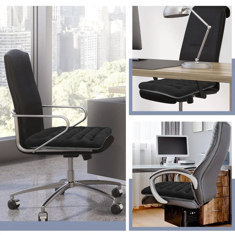 Soft Velvet Office Chair Cushion Pad With Non Slip Silicone Back For Computer Desks And Kitchen Chairs, Black