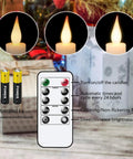 Remote and features with Eight Flameless Taper Candles With Remote Controls And Timer, Battery Operated LED With Real Wax Look.