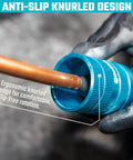 DURATECH pipe reamer with knurled blue grip, deburring copper tube