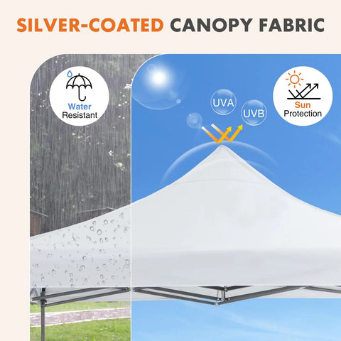 10x10 Ft Pop Up Canopy Tent For Camping Parties And Outdoor Events Easy Up Instant Shelter showing water-resistant and UV protection features