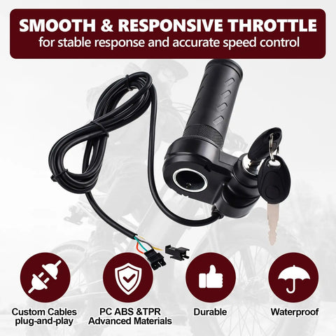 Full Twist Electric Bike Throttle Grip With 3 Pin Plug And Play And 2 Keys Universal Fit For 12V To 72V E Bikes Motorcycles And Scooters Easy Replace For Ridstar Q20 And Other Models