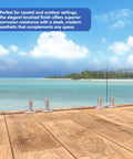 4 Pack SS2205 Marine Grade Stainless Steel Pool Fence Spigots For Glass Railings by the ocean on wooden deck, corrosion resistant.