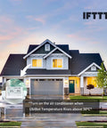 Smart home featuring WS1-Pro Smart WiFi Temperature Humidity and Light Monitor With External Probe Expansion, IFTTT logo visible.