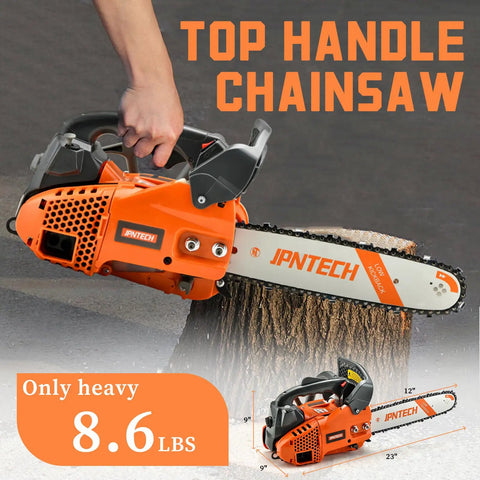 12 Inch Top Handle Gas Chainsaw With 25.4cc 2 Stroke Engine Portable Lightweight Handheld Tree Cutting Saw for Firewood