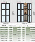 Black Interior Bifold Closet Door Set For 36 By 80 Opening With 3 Lite Tempered Frosted Glass, Concealed Sliding Hardware Kit