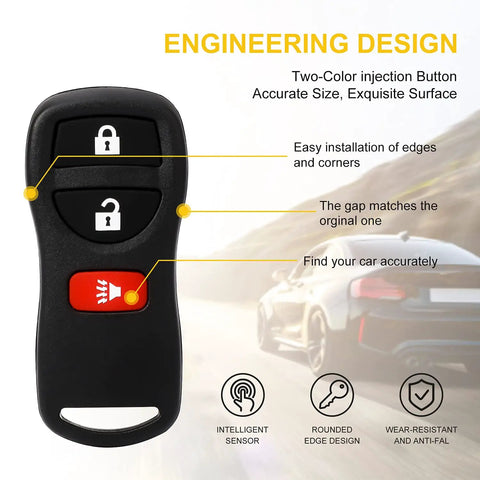Keyless Entry Remote Fob For Infiniti And Nissan Cars Armada Frontier Murano Pathfinder Quest Sentra Titan Versa Xterra FX35 FX45 QX4 Replacement KBRASTU15 2 Pack Includes Batteries Pre Tested Plug And Play