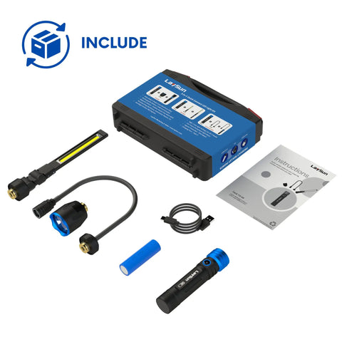 Components of 3 In 1 Quick Connect Rechargeable LED Work Light Kit With Magnetic Base And Flexible Gooseneck Light Plus Slim Bar Light