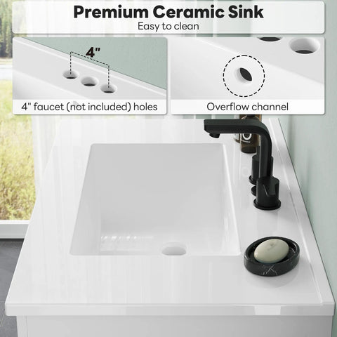 Clean Modern 30 Inch Bathroom Vanity In Bright White Matte With Integrated Sink Offering Straight Up Killer Storage Through Dual Soft Close Drawers And Solid Cabinet Door Total Upgrade For Your Space