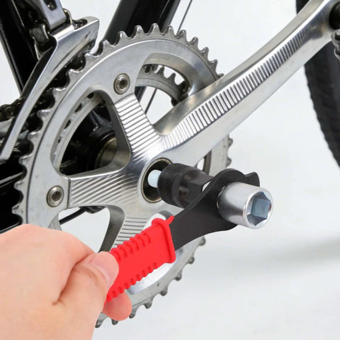 Must Have Bicycle Crank Puller Tool Kit With Wrench And Top Cap demonstrated on bike crank
