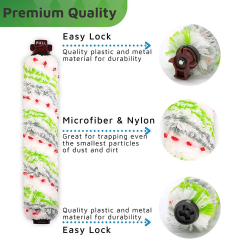 Replacement Parts For CrossWave Multi Surface Pet Pro And Cordless Vacuums Including 2 Pet Brush Rolls And 2 Filters Compatible With 1785 And 2300 Series Models Quick Swap For Deep Cleaning Pet Hair And Messes, close-up on brush roll features.