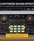 All In One Podcast Studio Bundle With Mixer And USB Audio Interface Plus Condenser Microphone showing customizable sound effects pad