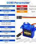 Specifications diagram of Three Pack SG90 9g Micro Servos For RC Cars Robots Helicopters Planes And Boats