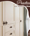 Antique Brass Cabinet Knobs 10 Pack With Backplates on cream wardrobe showcasing retro daisy flower drawer pulls for classic furniture