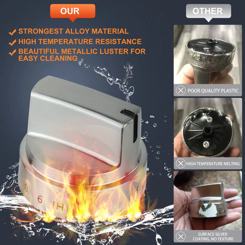 Stainless Steel Gas Stove Knob Replacement 5 Pack Fits Compatible Ranges D Shaped Hole 0.59 Inch Deep 15mm Bold Off Lo 1-9 Hi