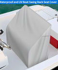 Rugged Waterproof Boat Swing Back Seat Cover 600D Marine Grade Polyester Canvas Swingback Cooler Seat Cover Grey 20D By 36W By 36H All Weather Protection Windproof Tear Resistant UV Guard Boat Seat Shield displayed on a white boat.