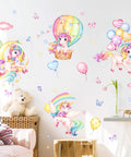 Whimsical Rainbow Unicorn Wall Decals Set With Balloons, Moon, Clouds And Stars for nursery featuring colorful unicorns in playful scenes