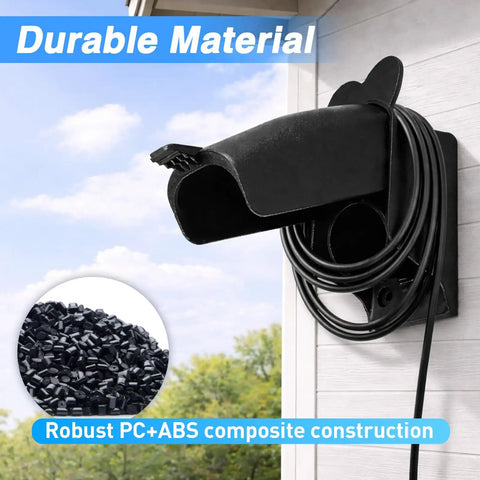 Top Shelf EV Charger Holder Wall Mount With Rainproof Cover For J1772 Connectors Durable Composite Build showing robust design and cable management.