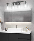 Dope Four Light Black Bathroom Vanity Light Over Mirror With Clear Glass Shades Industrial Style Bath Fixture In Matte Black Finish