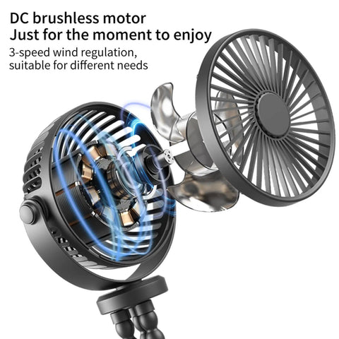 DC brushless motor of Mini Handheld Portable Fan With Flexible Tripod Clip On For Stroller Car Seat Bed Desk And Travel USB Or Battery Powered