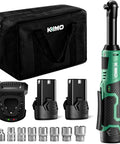 Extended Cordless Electric Ratchet Wrench Kit with bag, 12V, 400 RPM, 40 Ft-Lbs Beast Power, includes dual batteries, charger, sockets.