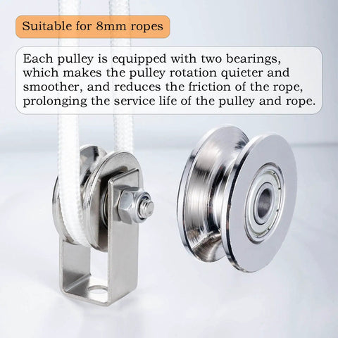 40mm Cable Pulley Wheel With Dual 608 Bearings For Smooth Rope Pulley System In Gyms Or DIY Projects, Clothesline Setup And More, Heavy Duty Pulley Wheel Pack Of Two For Reliable Quiet Performance, with 8mm rope