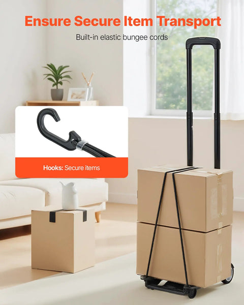 Foldable Hand Truck For Quick Moves 110 Lb Load Capacity Collapsible Luggage Cart With 2 Wheels And Elastic Rope Handy Dolly