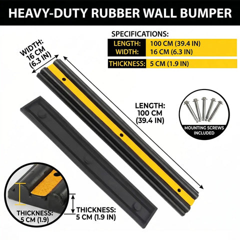Heavy Duty Rubber Wall Bumper Guards 5 Pack Impact Resistant Loading Dock And Warehouse Safety Shields, 100 cm length