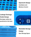 Durable Lightweight Plastic Pallet For Indoor And Outdoor Storage, Breathable Platform, drainage and stackable design detail.