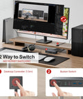 Dual Monitor KVM Switch For Two PCs With HDMI And DisplayPort, 2 In 2 Out USB 3.0 Hub For Keyboard, Mouse, Drives And Peripherals, Easy Toggle Between Computers, Seamless Dual-Display Productivity on desk