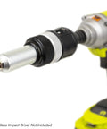 One Quarter Inch Hex Shank Blind Rivet Adapter Kit For Cordless Drill Or Impact Driver Turns Your Tool Into A Power Pop Riveter attached to impact driver