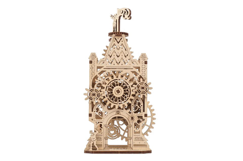Old Clock Tower 3D Wooden Puzzle Kit For Adults, DIY Mechanical Model Building Set, Wooden clock tower project for grownups, front view