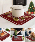 Christmas Dish Drying Mat For Kitchen Counter With Retro Red Wood Grain, Ultra Absorbent Microfiber, 18 by 24 inches under cookware