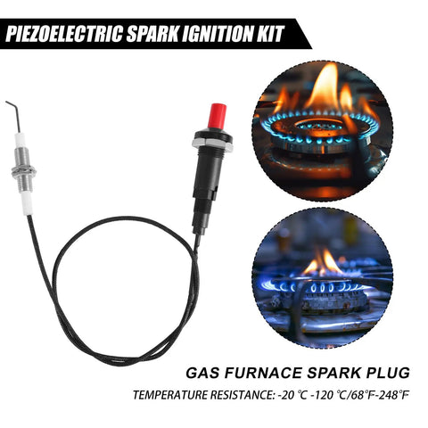 Two Pack Piezo Igniter Kit With Spark Ignition For Propane Grills Gas Fireplaces Ovens And Heaters shown with spark plug and flame
