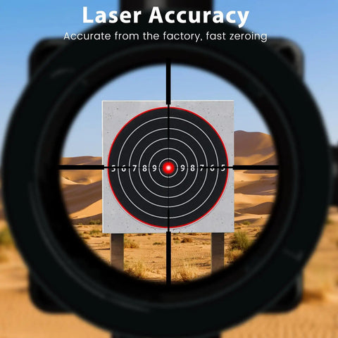 Pro Grade Red Laser Bore Sight Kit With 32 Adapters for Calibers From 0.17 HMR Up To 12 GA aiming at target with red bullseye