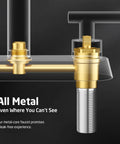 Cutaway view of All Metal 4 Inch Matte Black Bathroom Sink Faucet Centerset Vanity With Two Handles, internal metal core detail.