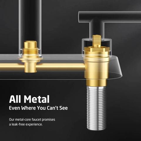 Cutaway view of All Metal 4 Inch Matte Black Bathroom Sink Faucet Centerset Vanity With Two Handles, internal metal core detail.