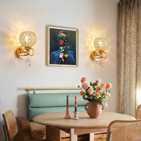 Two Pack Crystal Wall Sconces Modern Bedside Lights With E26 Sockets Hardwired Wall Mounts For Living Room, dining area
