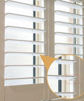 Close-up of plantation shutters showing spring loaded repair pins in use. 120 Pcs Spring Loaded Plantation Shutter Repair Pins With Heavy Duty Design For A Hella Easy Diy Window Blind Fix That Makes Home Upgrades A Total Breeze Today.