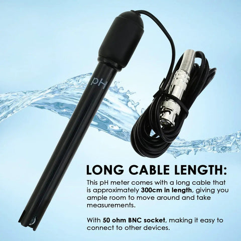 0-14 pH Electrode Probe With 300cm Cable And Replacement BNC Connector All Purpose pH Meter Sensor Kit for Aquarium Hydroponics Pool and Spa
