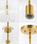 Details of Brass Gold Clear Mid Century Modern 1 Light LED Pendant Light Fixture With Adjustable Schoolhouse Hanging Stem
