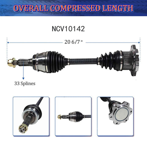 CV Axle Front Left Or Right 4WD Heavy-Duty Replacement For Chevy Silverado GMC Cadillac 1999 To 2005, overall length 20 6/7 inches