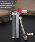 2 Pack Permanent Infinity Match Lighters With Multitool Keychains Reusable Waterproof Strike Anywhere Flint Fire Starters For Outdoor Survival EDC Gear For Men Fuel Not Included showing refueling process.
