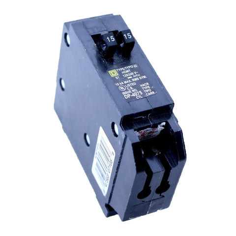 One-Pole Tandem Duplex Circuit Breaker For Homeline Panels, 15 Amp, 120/240V Type HOMT, Plug-In, 10kA Rating, Model HOMT1515