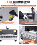 VEVOR 13 Inch Electric Paper Cutter, Desktop Trimming Blade Machine For Office And School with assembly instructions and user steps.